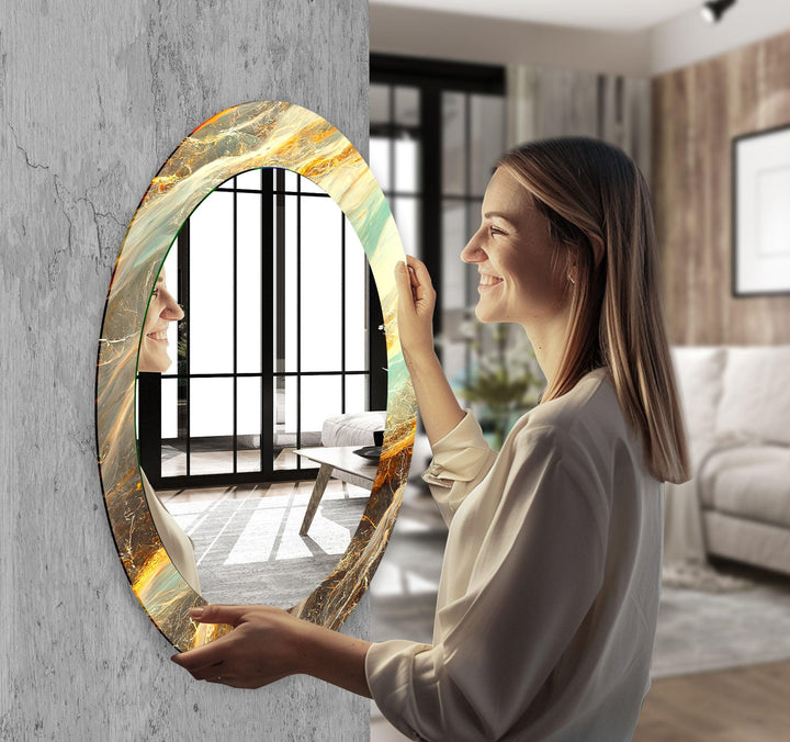 Gold Accent Entryway Oval Wall Mirror