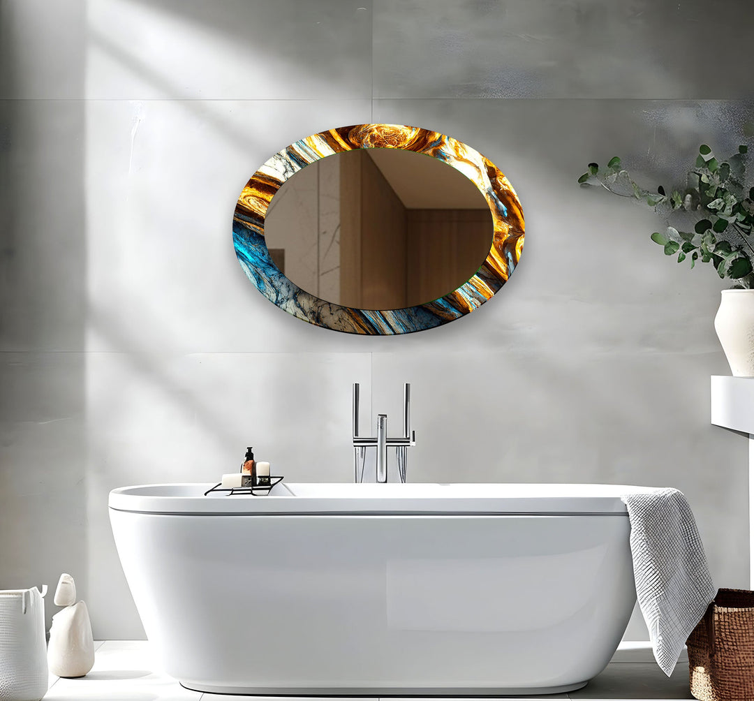 Gold Accent Marble Oval Glass Wall Mirror