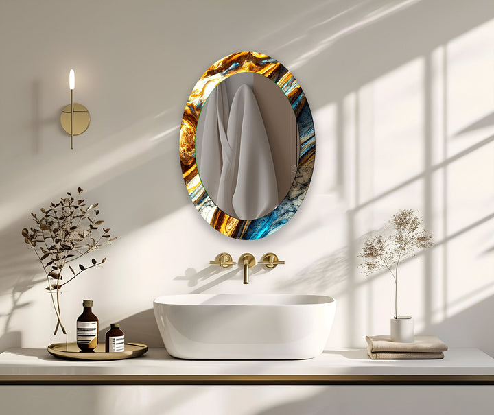 Gold Accent Marble Oval Glass Wall Mirror