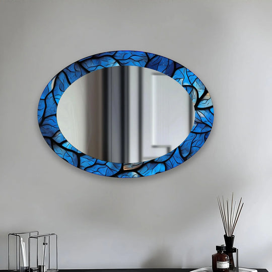 Blue Stained Oval Glass Wall Mirror - MyPhotoStation