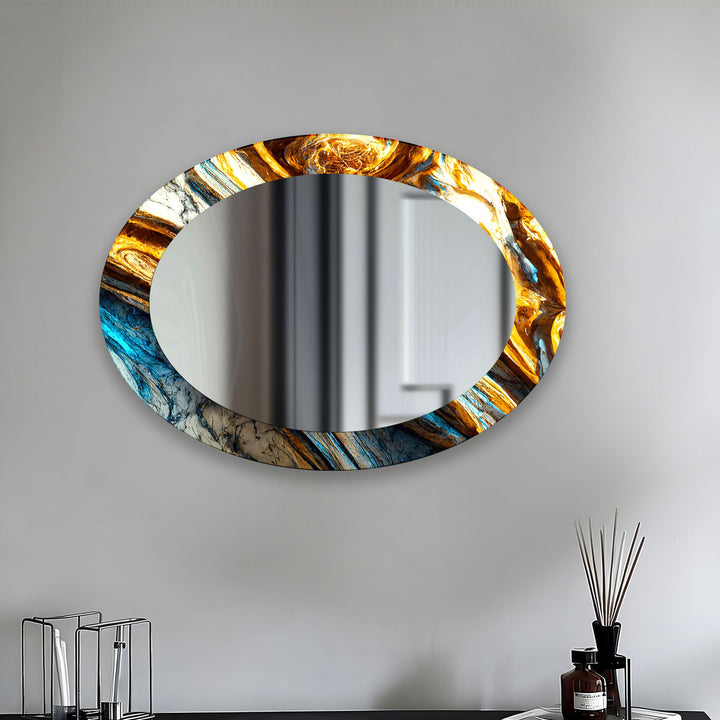 Gold Accent Marble Oval Glass Wall Mirror