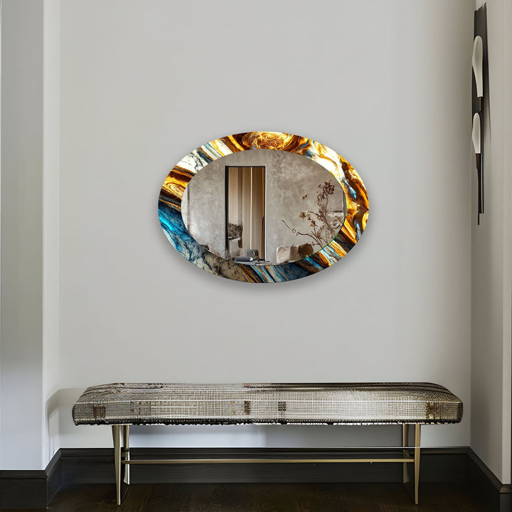 Gold Accent Marble Oval Glass Wall Mirror