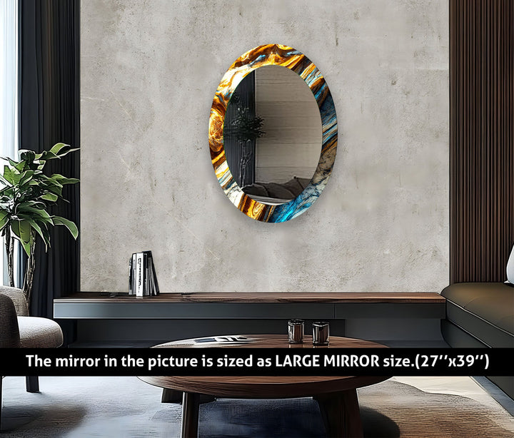 Gold Accent Marble Oval Glass Wall Mirror