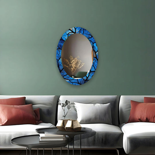 Blue Stained Oval Glass Wall Mirror - MyPhotoStation