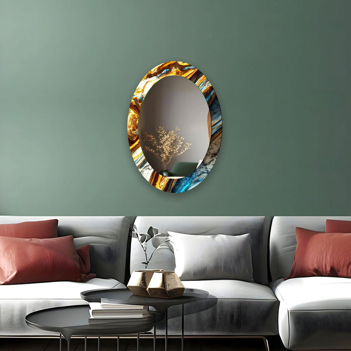 Gold Accent Marble Oval Glass Wall Mirror