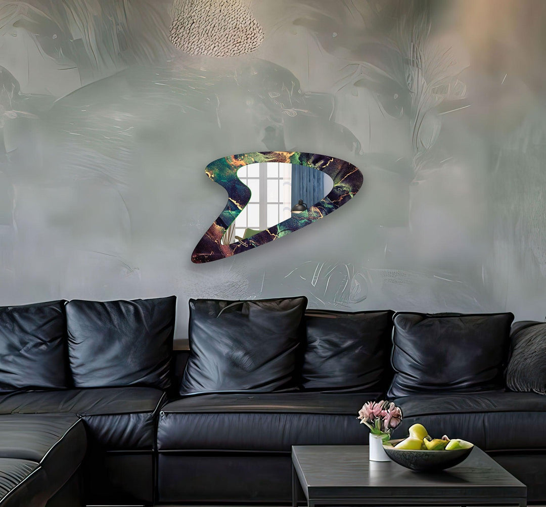 Mirror wall art with abstract shapes and reflective surfaces for a modern artistic vibe
