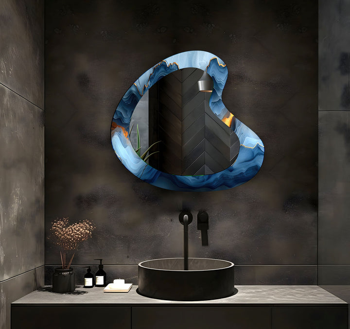Eleganter Wandspiegel aus blauem Marmor und Nierenglas