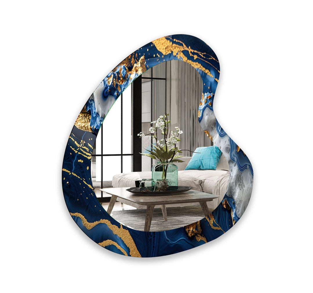 Unregelmäßiger Wandspiegel aus blauem und goldenem Marmor