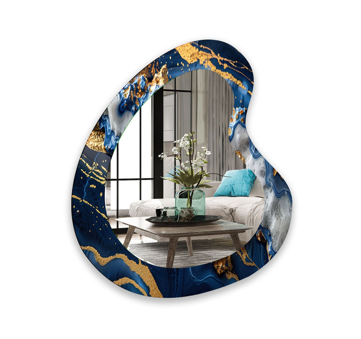 Unregelmäßiger Wandspiegel aus blauem und goldenem Marmor