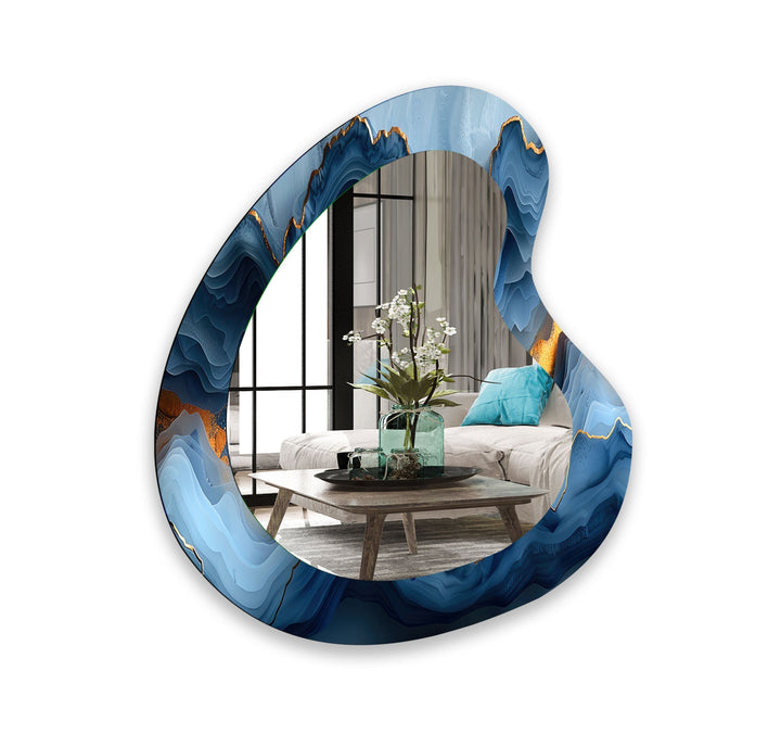 Eleganter Wandspiegel aus blauem Marmor und Nierenglas
