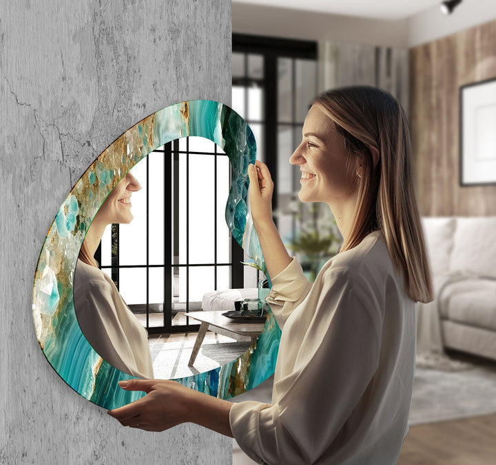 Mirror wall art with abstract shapes and reflective surfaces for a modern artistic vibe
