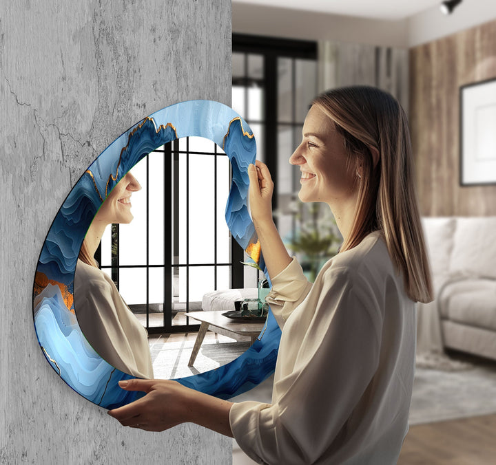 Eleganter Wandspiegel aus blauem Marmor und Nierenglas