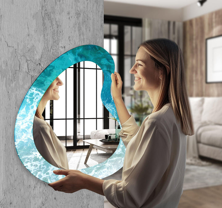 Mirror wall art with abstract shapes and reflective surfaces for a modern artistic vibe
