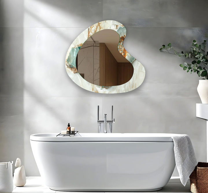 Mirror wall decor combining bold shapes and reflective surfaces to create a striking focal point
