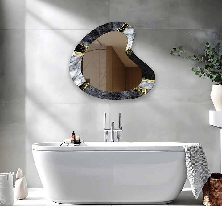 Mirror wall art with abstract shapes and reflective surfaces for a modern artistic vibe
