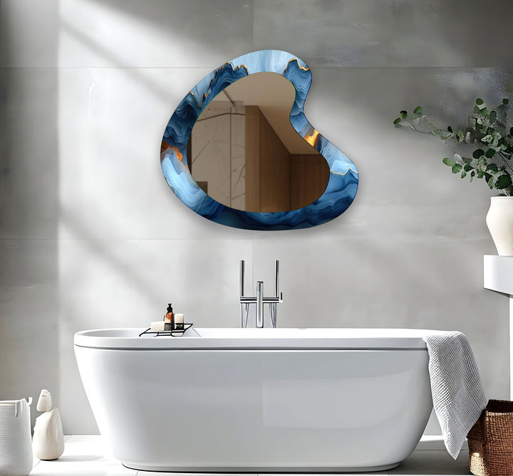 Eleganter Wandspiegel aus blauem Marmor und Nierenglas