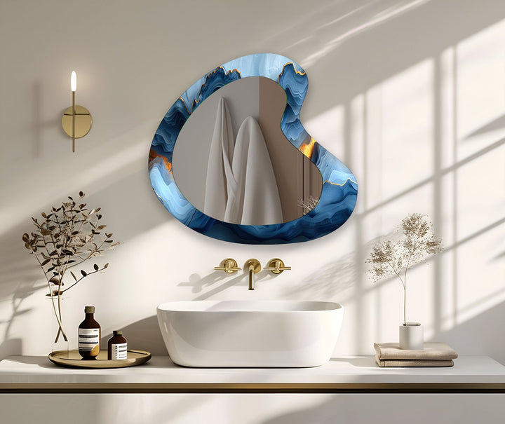 Eleganter Wandspiegel aus blauem Marmor und Nierenglas