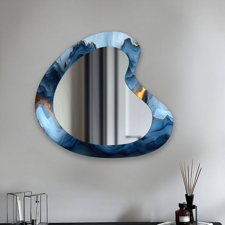 Eleganter Wandspiegel aus blauem Marmor und Nierenglas