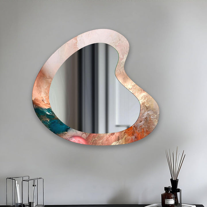 Mirror wall decor combining bold shapes and reflective surfaces to create a striking focal point
