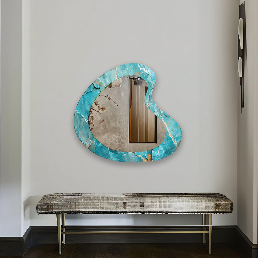 Mirror wall art with abstract shapes and reflective surfaces for a modern artistic vibe
