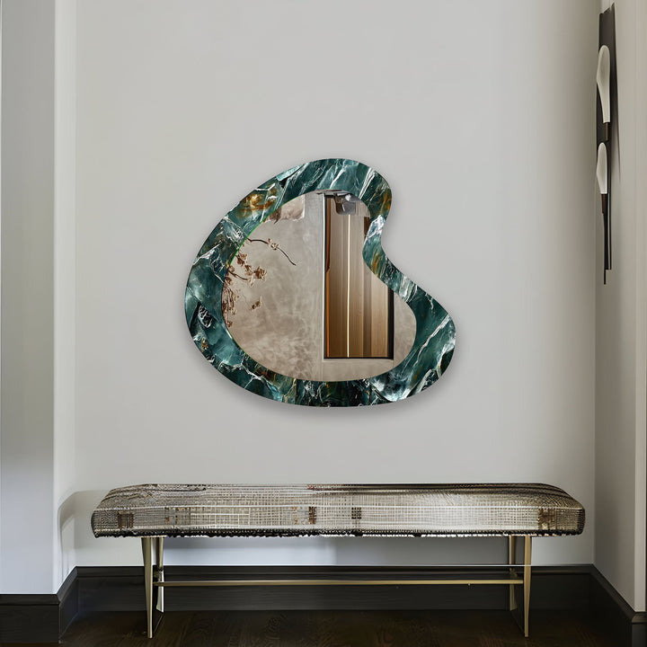 Mirror wall decor combining bold shapes and reflective surfaces to create a striking focal point
