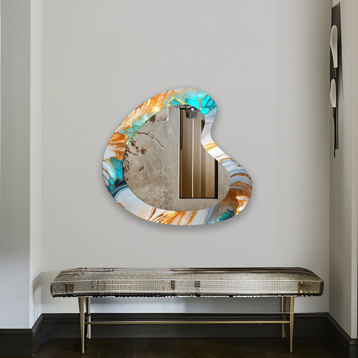 Mirror wall decor combining bold shapes and reflective surfaces to create a striking focal point
