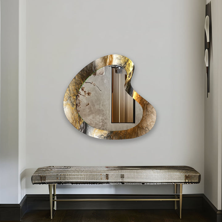 Decorative wall mirror blending artistic patterns with modern functionality for a unique look
