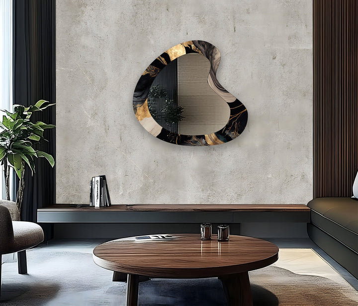 Decorative wall mirror blending artistic patterns with modern functionality for a unique look
