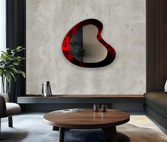 Red Smoke Abstarct Irregular Glass Wall Mirror - MyPhotoStation