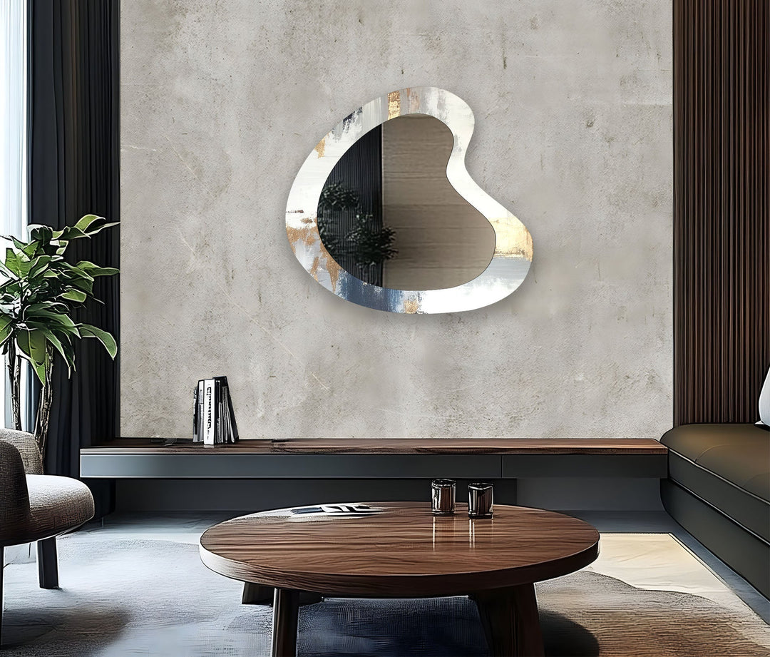 Decorative wall mirror blending artistic patterns with modern functionality for a unique look
