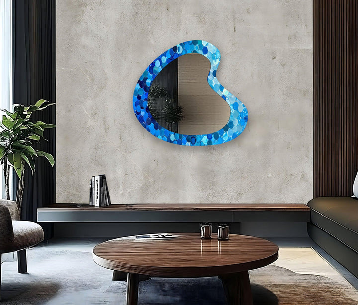 Blue Bubbles Decorative Glass Wall Mirror
