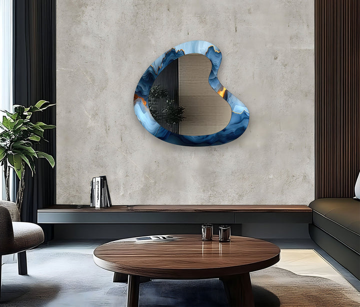 Eleganter Wandspiegel aus blauem Marmor und Nierenglas