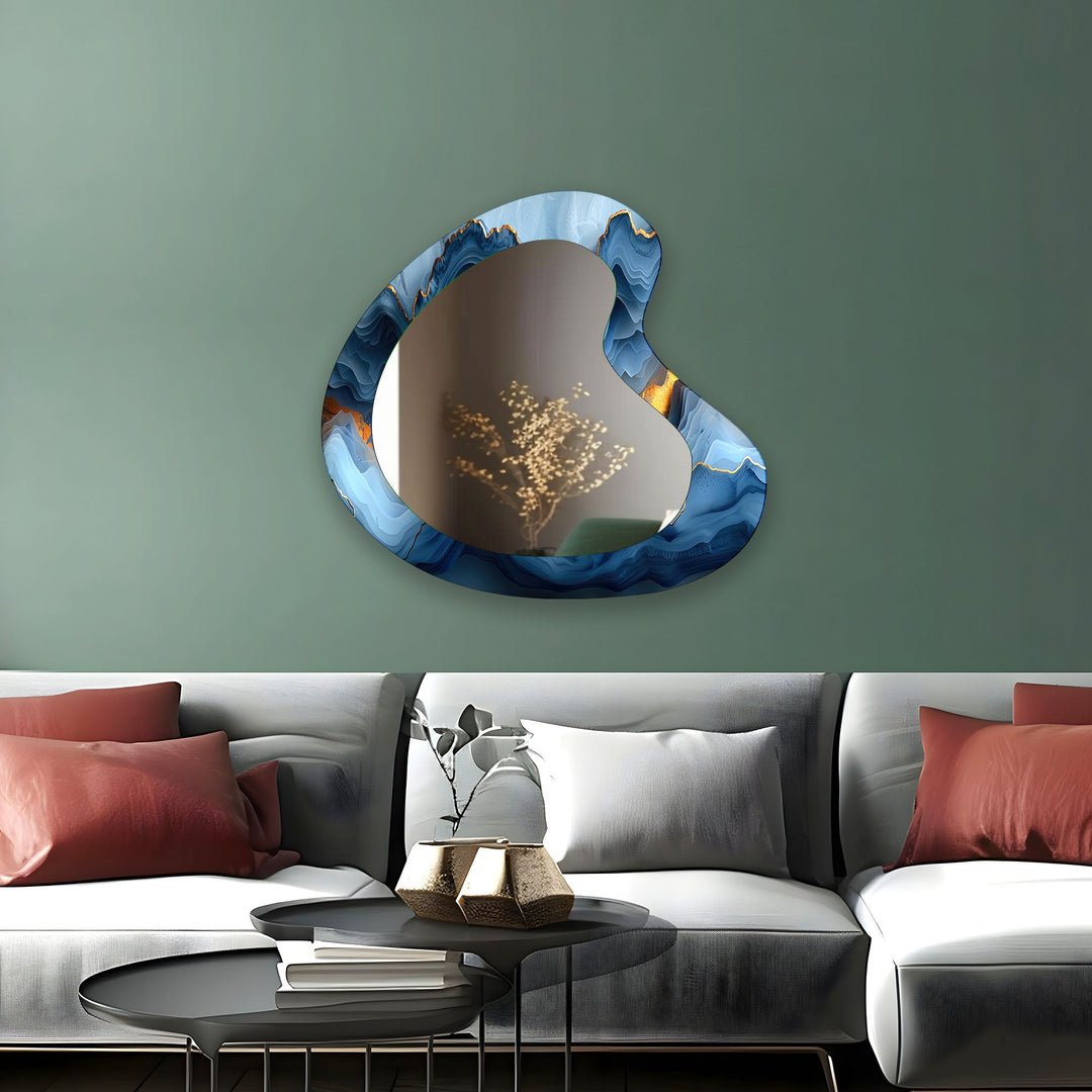 Eleganter Wandspiegel aus blauem Marmor und Nierenglas
