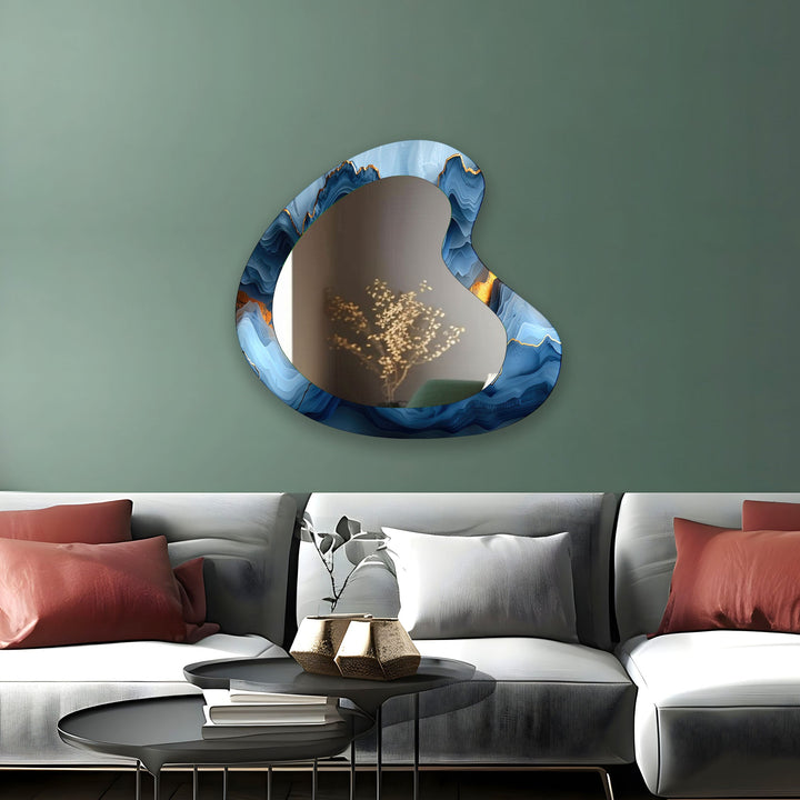 Eleganter Wandspiegel aus blauem Marmor und Nierenglas