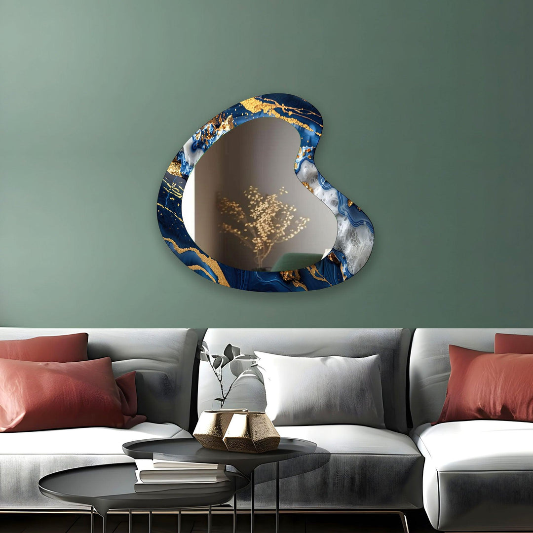 Unregelmäßiger Wandspiegel aus blauem und goldenem Marmor