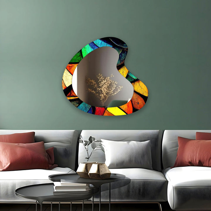 Farbenfroher moderner asymmetrischer Wandspiegel
