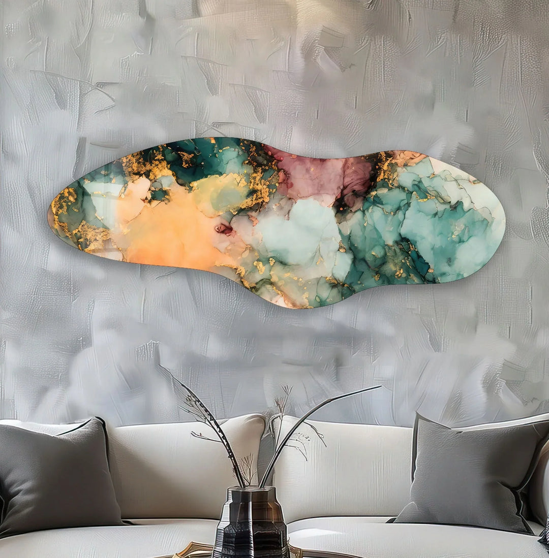 Irregular Asymmetrical Green Marble Glass Wall Art large glass photo prints, glass wall photos
