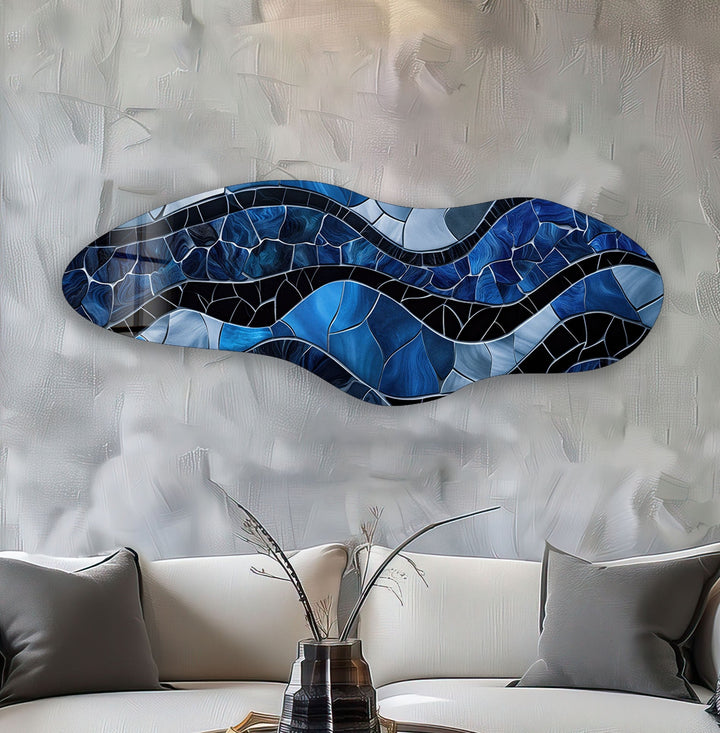 Irregular Asymmetrical Stained Dark Blue Glass Wall Art glass wall decor, glass wall art decor
