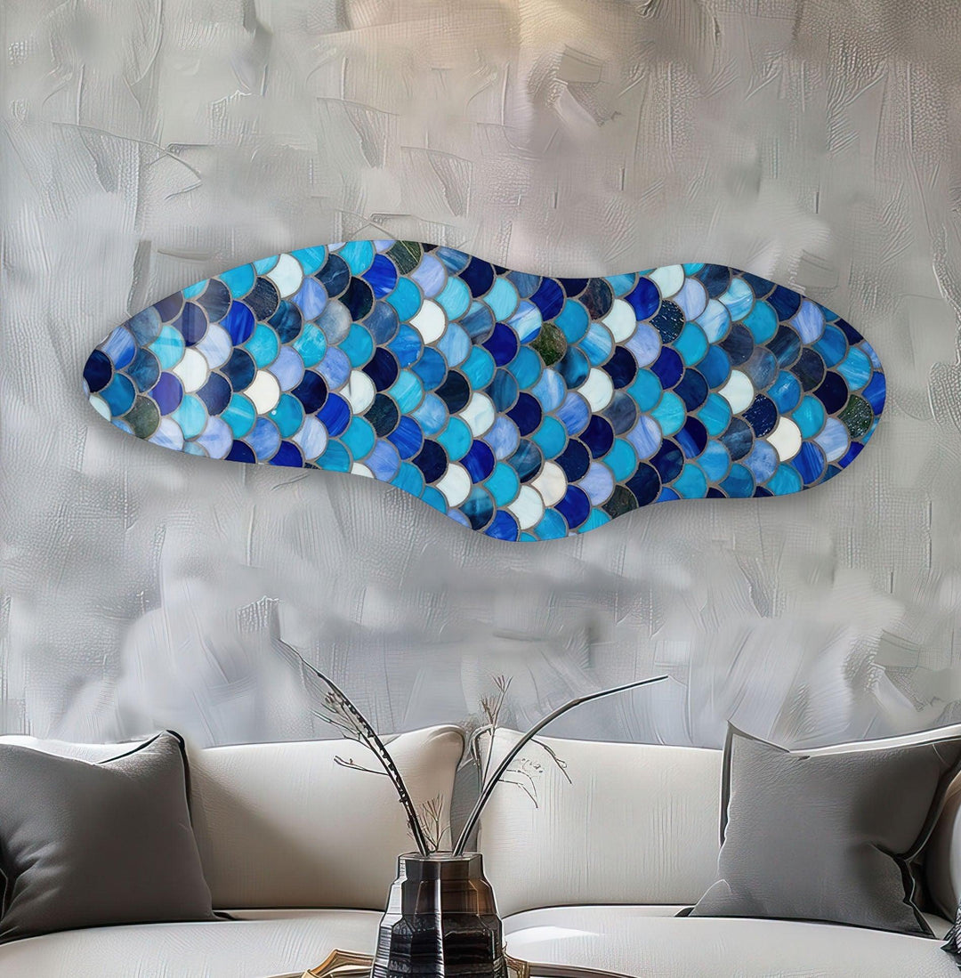 Irregular Asymmetrical Blue Smokey Glass Wall Art Glass Printing Wall Art, Print photos on glass

