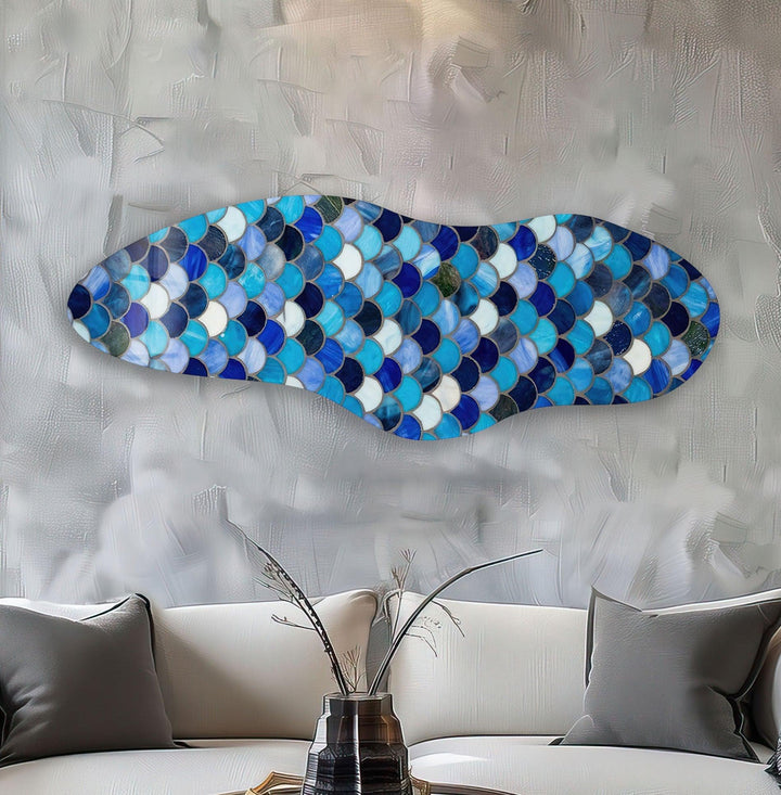 Irregular Asymmetrical Blue Smokey Glass Wall Art Glass Printing Wall Art, Print photos on glass
