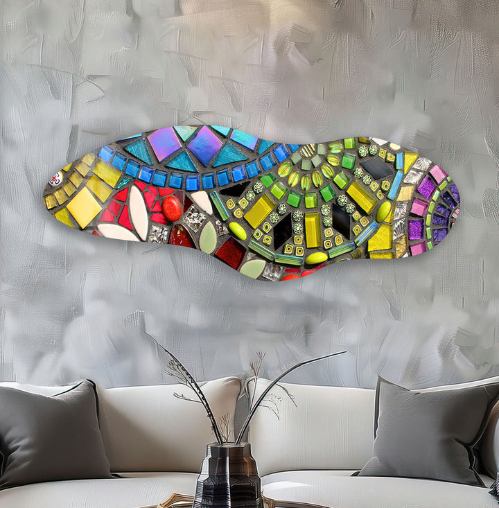 Yellow Mosaic Asymmetrical Glass Wall Art, large glass photo prints, glass wall photos
