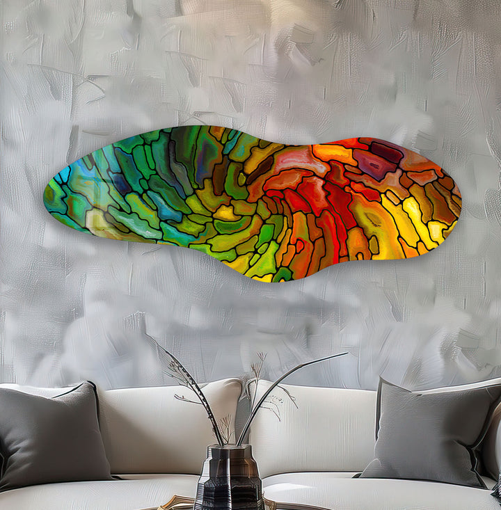 Green & Red Stained Asymmetrical Glass Wall Art, glass photo prints, glass picture prints
