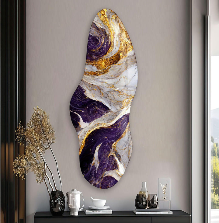 Irregular Asymmetrical Purple & Golden Glass Wall Art glass image printing, glass prints from photos

