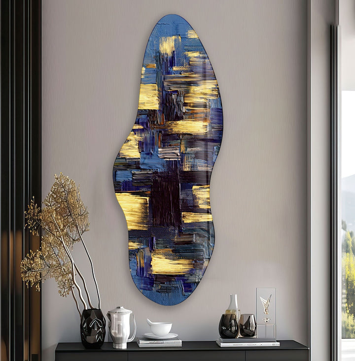 Irregular Asymmetrical Blue Paint Glass Wall Art large glass photo prints, glass wall photos
