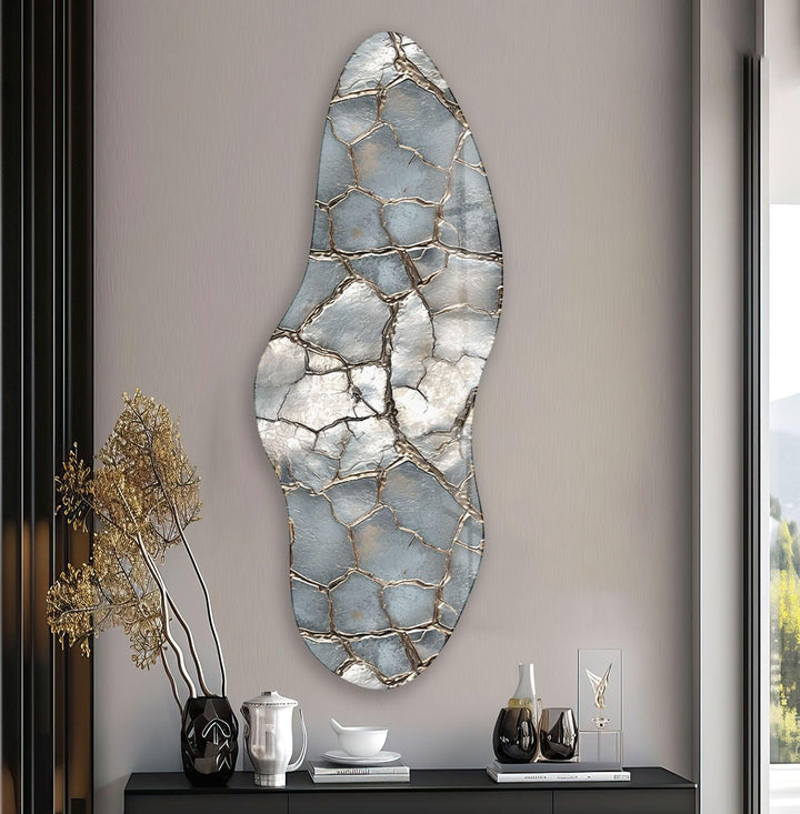 Irregular Asymmetrical Silver Stained Glass Wall Art picture on glass wall art, photos printed on glass
