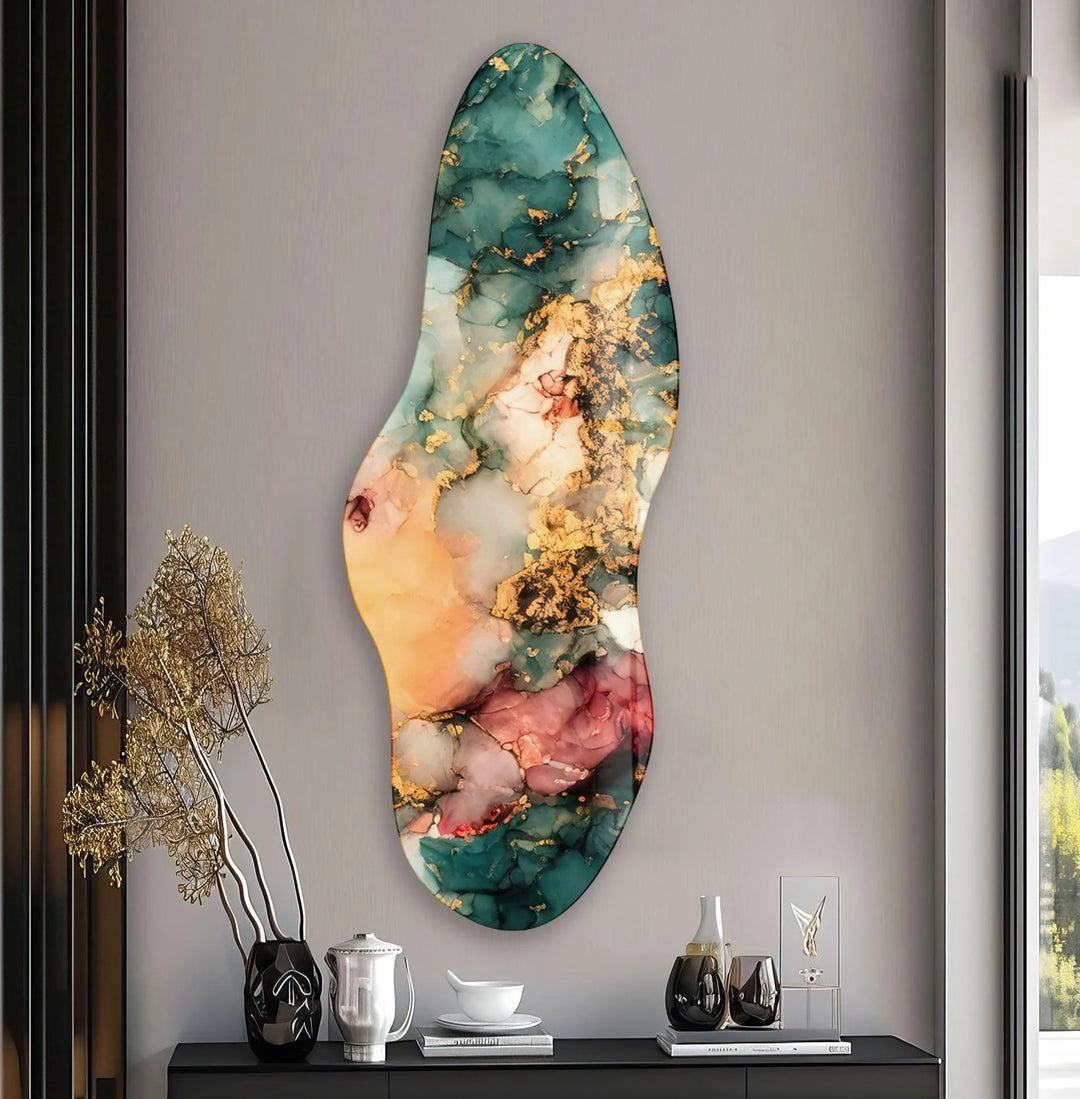Irregular Asymmetrical Green Marble Glass Wall Art photo print on glass, prints on glass wall art

