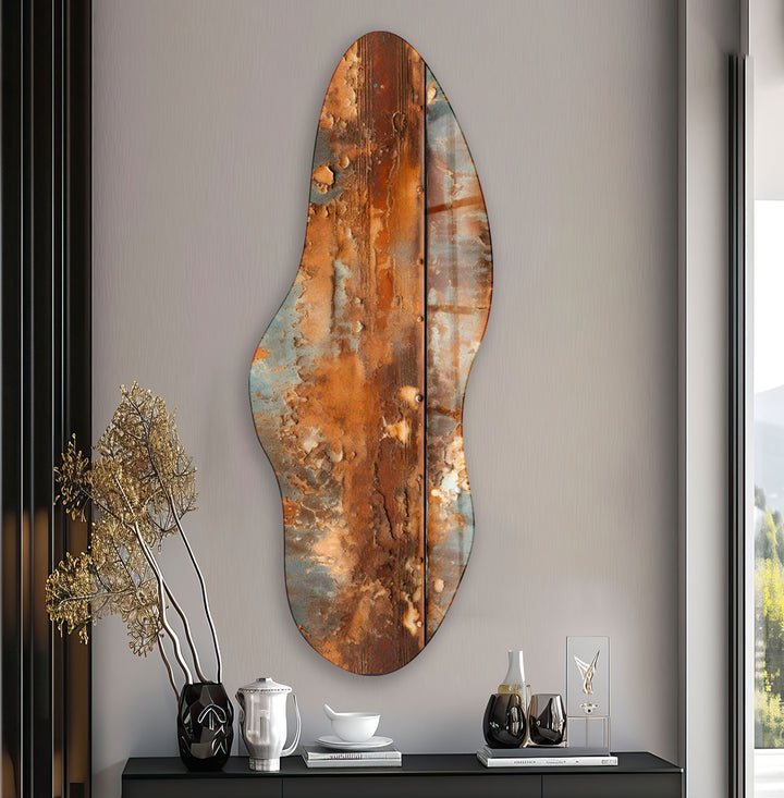 Brown Wooden Pattern Irregular Glass Wall Art, photo print on glass, prints on glass wall art
