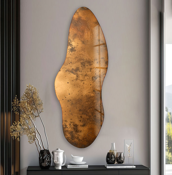 Bronze Color Abstract Irregular Glass Wall Art, glass pictures for Wall, glass prints wall art
