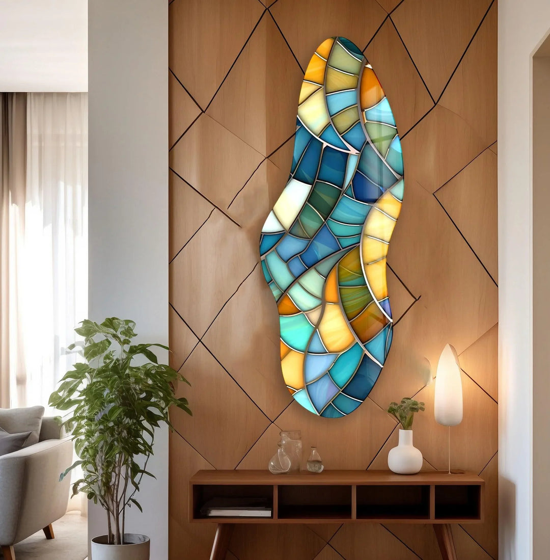 Irregular Asymmetrical Geometric Glass Wall Art stained glass wall art, stained glass wall decor
