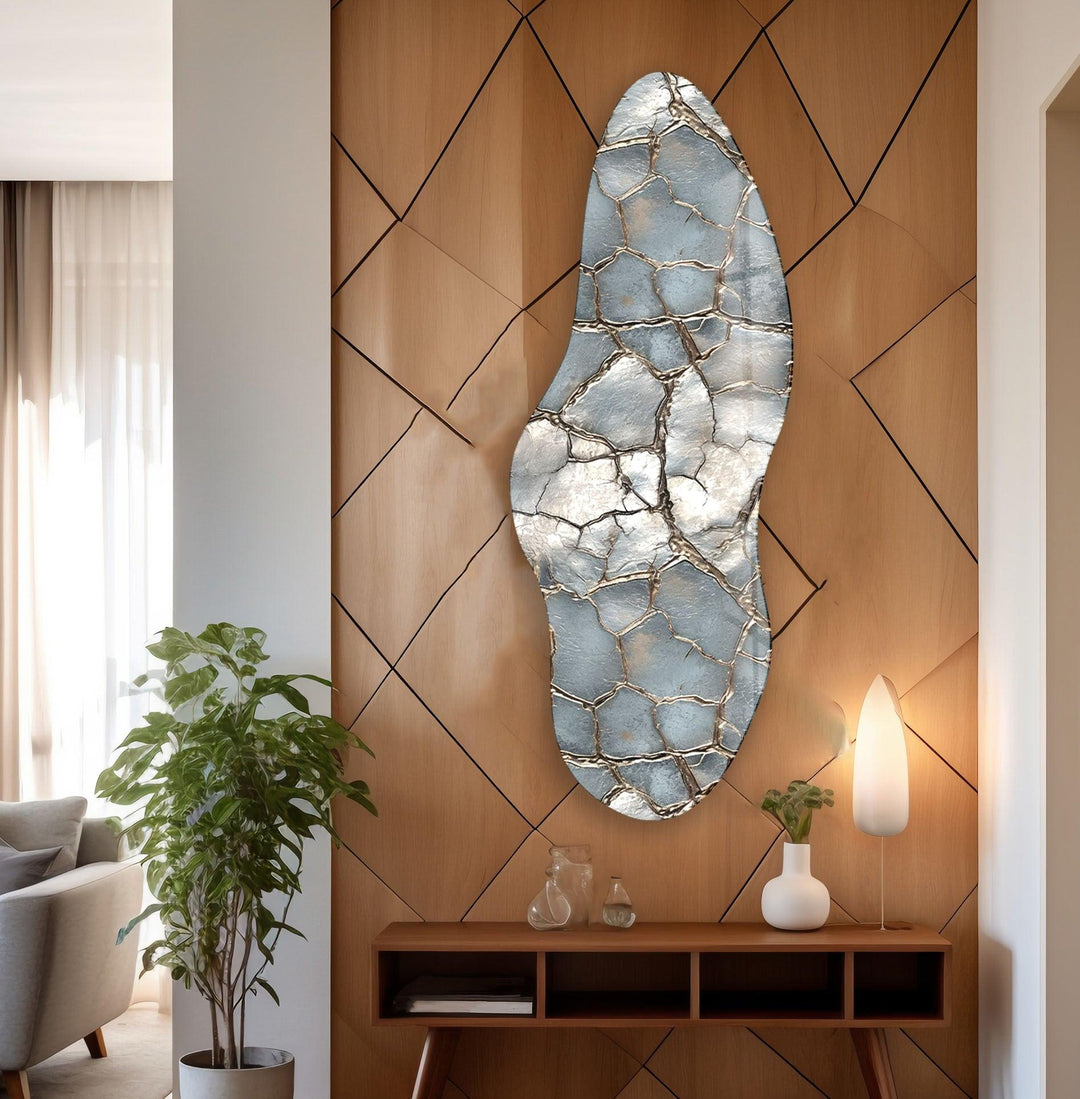 Irregular Asymmetrical Silver Stained Glass Wall Art custom glass photo prints, large glass prints
